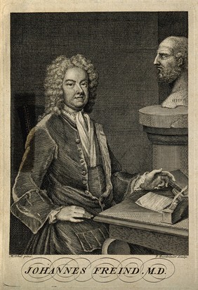 John Freind. Line engraving by P. Fourdrinier after M. Dahl, 1725.