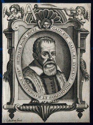 view Galileo Galilei. Line engraving by C. Audran the elder after F. Villamena, 1655-56.