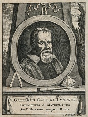 Galileo Galilei. Reproduction of line engraving by J. Mulder, 1700.