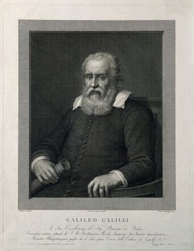 Galileo Galilei. Line engraving by P. Bettelini after T. Minardi after D. Cresti, il Passignano, 1624.