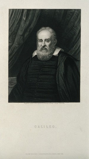 view Galileo Galilei. Stipple engraving by R. Hart after A. Ramsay after J. Sustermans.