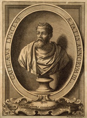 Galileo Galilei. Line engraving by G.A. Lorenzini after G.B. Caccini.