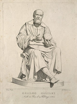 Galileo Galilei. Line engraving by G. B. Gatti after E. Demi, 1839.