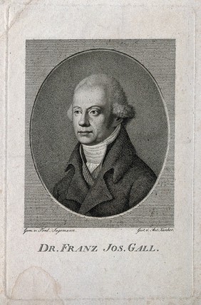Franz Joseph Gall. Line engraving by A. Karcher after F. Jagemann.