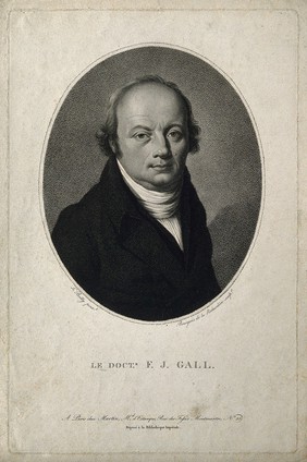 Franz Joseph Gall. Stipple engraving by A. A. Bourgeois de la Richardière, 1808, after L. Boilly.