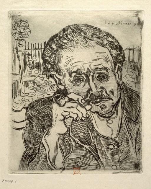 Paul Ferdinand Gachet. Etching by V. van Gogh, 1890.