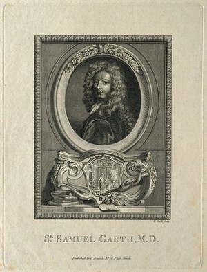 view Sir Samuel Garth. Line engraving by T. Cook after Sir G. Kneller.