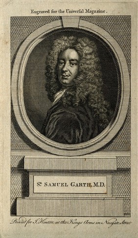 Sir Samuel Garth. Line engraving after Sir G. Kneller.