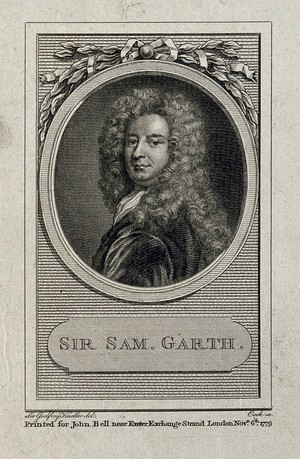 view Sir Samuel Garth. Line engraving by Cook, 1779, after Sir G. Kneller.