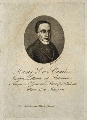 Lucas Gauricus. Line engraving by G. Morghen.