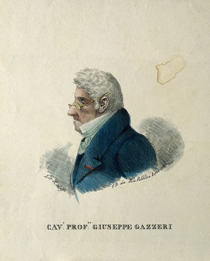 Giuseppe Gazzeri. Coloured lithograph by Ridolfi after [F. B.].