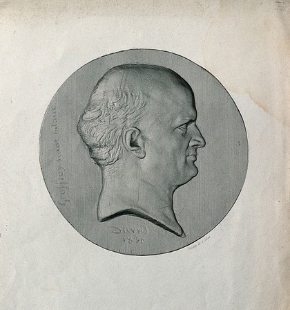 Etienne Geoffroy Saint-Hilaire. Line engraving by A. Collas after P. J. David d'Angers, 1830.