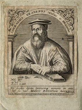 Conrad Gesner. Line engraving by T. de Bry.