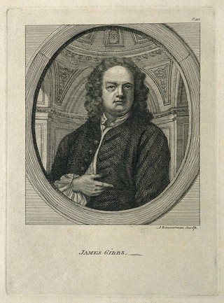 James Gibbs. Line engraving by A. Bannerman, 1762, after J. McArdell after W. Hogarth.