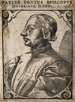 view Paolo Giovio. Woodcut by T. Stimmer, 1589.