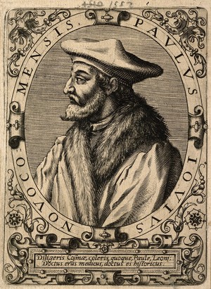 view Paolo Giovio. Line engraving by T. de Bry, 1645.