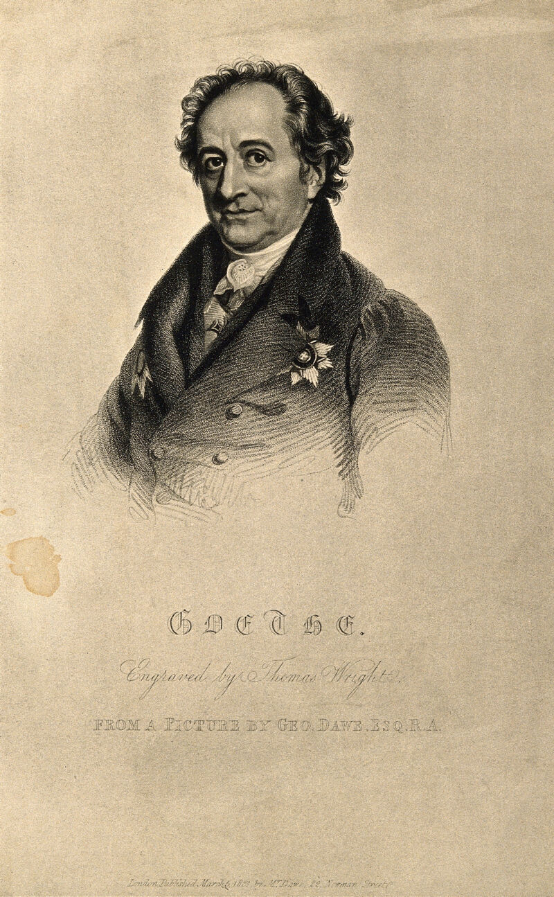 Johann Wolfgang von Goethe. Stipple engraving by T. Wright, 1821, after G. Dawe, 1819., March 5 1821, by George Dawe