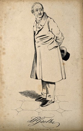 Johann Wolfgang von Goethe. Lithograph by D. Maclise, 1832, after J. K. Stieler and W. M. Thackeray.