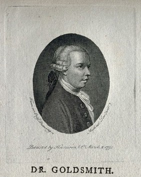 Oliver Goldsmith. Line engraving by P. Audinet, 1795.