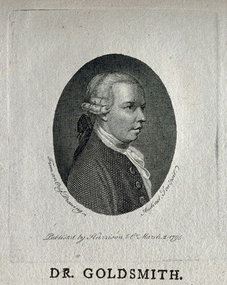 Oliver Goldsmith. Line engraving by P. Audinet, 1795.