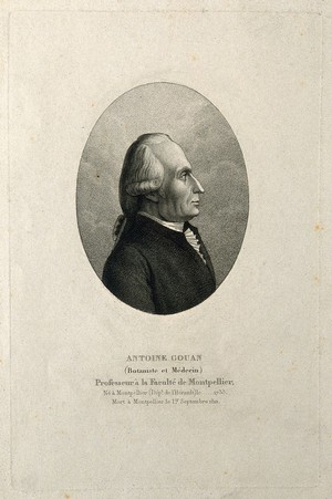 view Antoine Gouan. Stipple engraving by A. Tardieu.