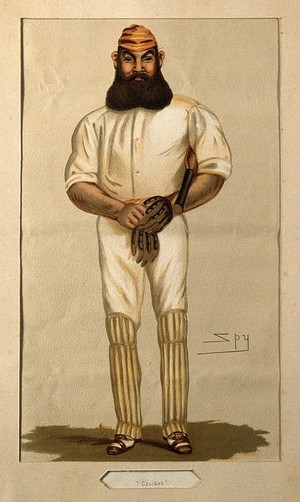 view William Gilbert Grace. Colour lithograph by Sir L. Ward [Spy], 1877.