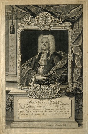 view Samuel Grass. Line engraving by B. Strahowsky.