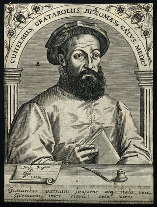 Guglielmus Gratarolus. Line engraving by T. de Bry.