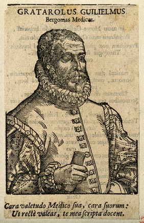 Guglielmus Gratarolus. Line engraving (or woodcut?).