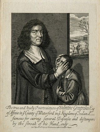 Valentine Greatrakes. Line engraving, 1794, after W. Faithorne, 1666.