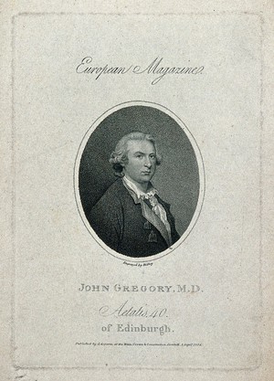 view John Gregory. Stipple engraving by W. Ridley, 1804, after F. Cotes, 1764.