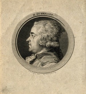 view Henri Guérillot. Line engraving by A. de Saint-Aubin after C. N. Cochin.