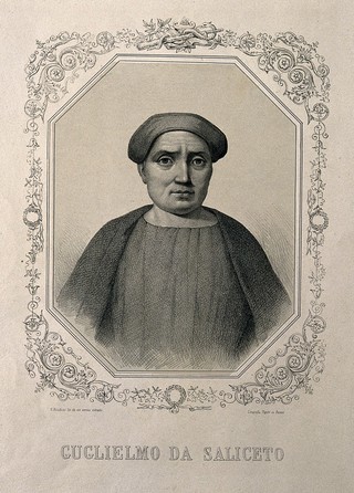 Guglielmo da Saliceto. Lithograph by G. Bacchini.