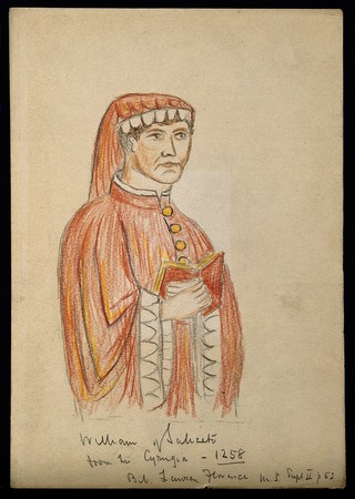 Guglielmo da Saliceto. Colour wax crayon drawing.