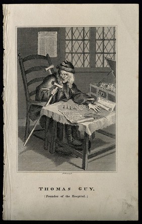 Thomas Guy. Line engraving by P. Grave after D. Heins.