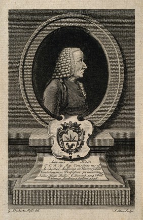 Antoni de Haen. Line engraving by J. Adam after G. Prochaska.