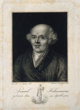 Samuel Christian Friedrich Hahnemann. Line engraving by L. Beyer after J. Schoppe, senior, 1831.