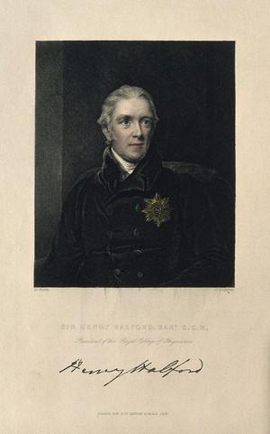 view Sir Henry Halford. Coloured stipple engraving by J. Cochran after H. Room.