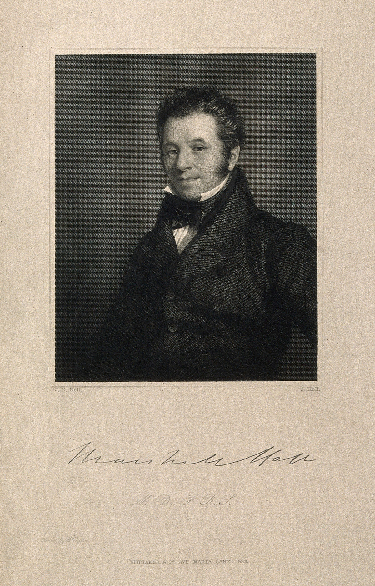 Marshall Hall. Stipple engraving by J. Holl, 1839, after J. Z. Bell., 1839, by John Zephaniah Bell