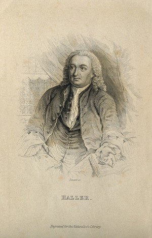 view Baron Albrecht von Haller. Line engraving by W. H. Lizars.