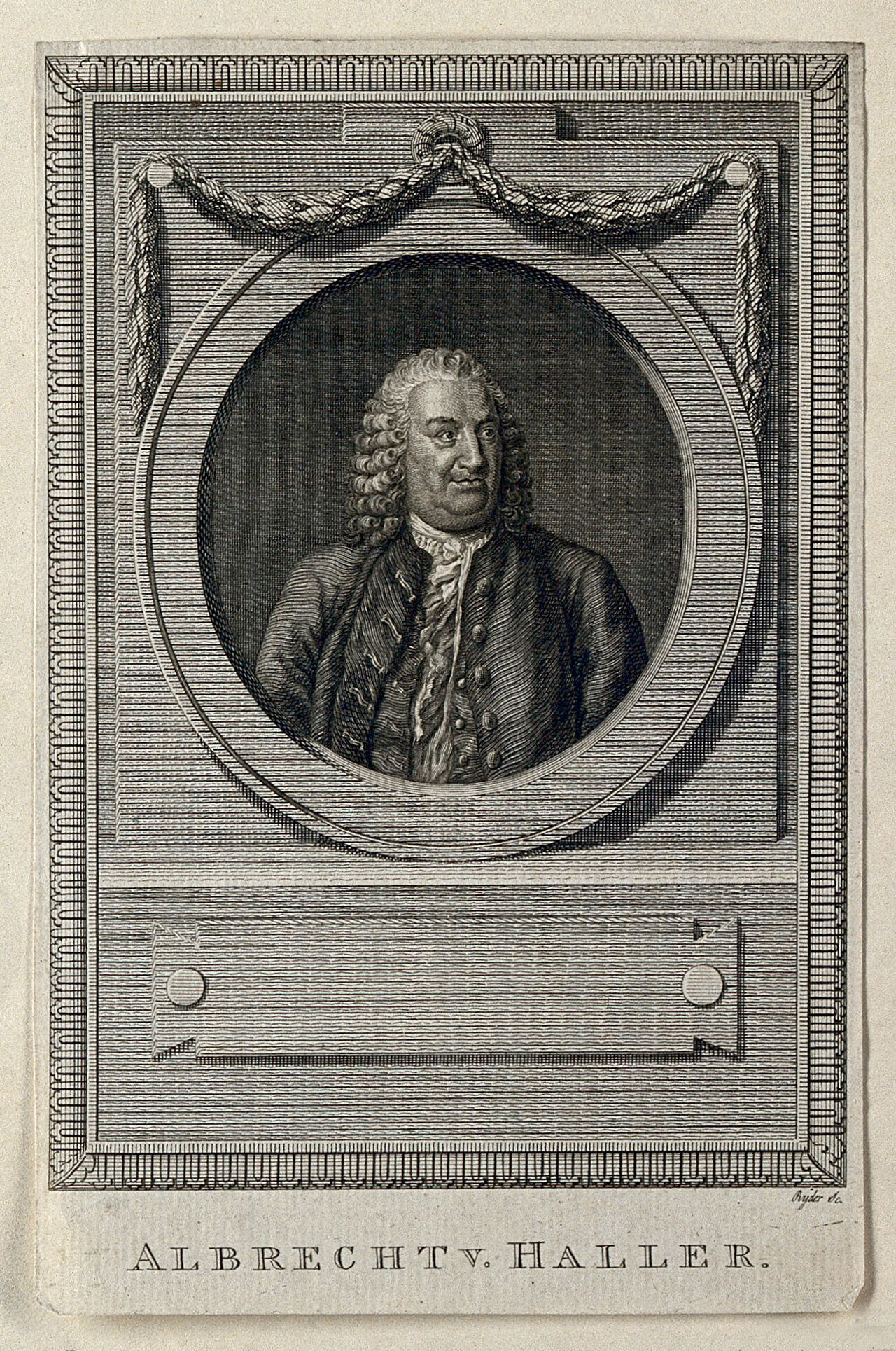 Baron Albrecht von Haller. Line engraving by T. Ryder., by Thomas Ryder