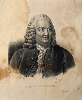 Baron Albrecht von Haller. Lithograph by P.R Vignéron.