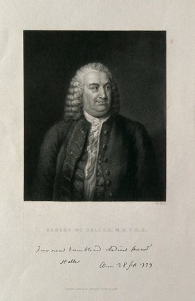 Baron Albrecht von Haller. Stipple engraving by W. Holl, 1847, after J. F. Bause.