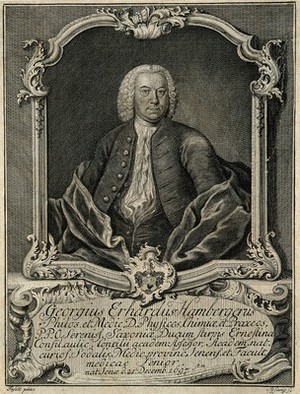 view Georg Erhard Hamberger. Line engraving by J.C. Sysang after Fasold.