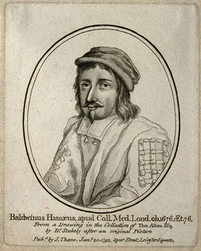 Baldwin Hamey [Hamaeus] junior. Line engraving, 1793, after W. Stukeley.