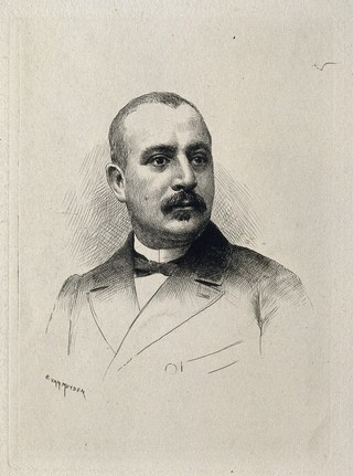 Maurice Hanriot. Etching by E. van Muyden.