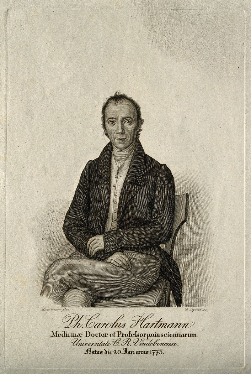 Phillip Carl Hartmann. Line engraving by G. Leybold after L. Schnorr von Carolsfeld., by Ludwig Ferdinand Schnorr von Carolsfeld