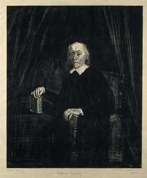 view William Harvey. Woodcut by H. Gerrard, 1923.