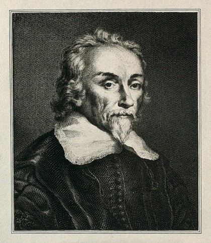 William Harvey. Reproduction of line engraving after W. von Bemmel, 1657.
