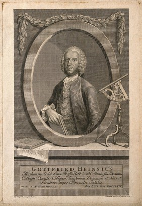 Gottfried Heinsius. Line engraving by J. M. Stock, 1770, after E. G. Haussmann, 1751.